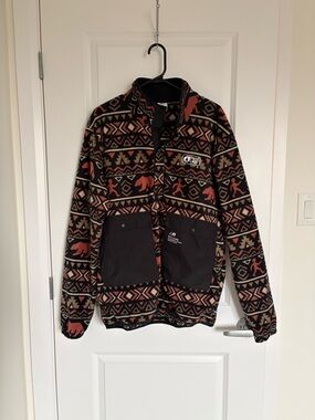 Men's Black & Rust Patterned Fleece Jacket